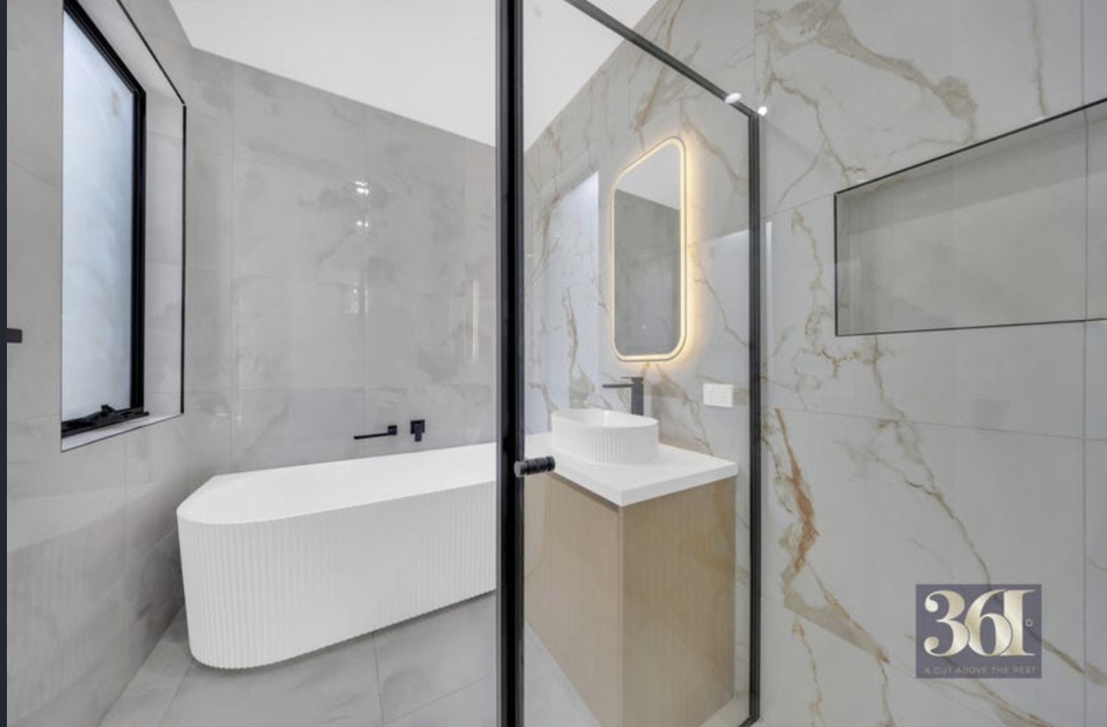 Bathroom vanity and shower